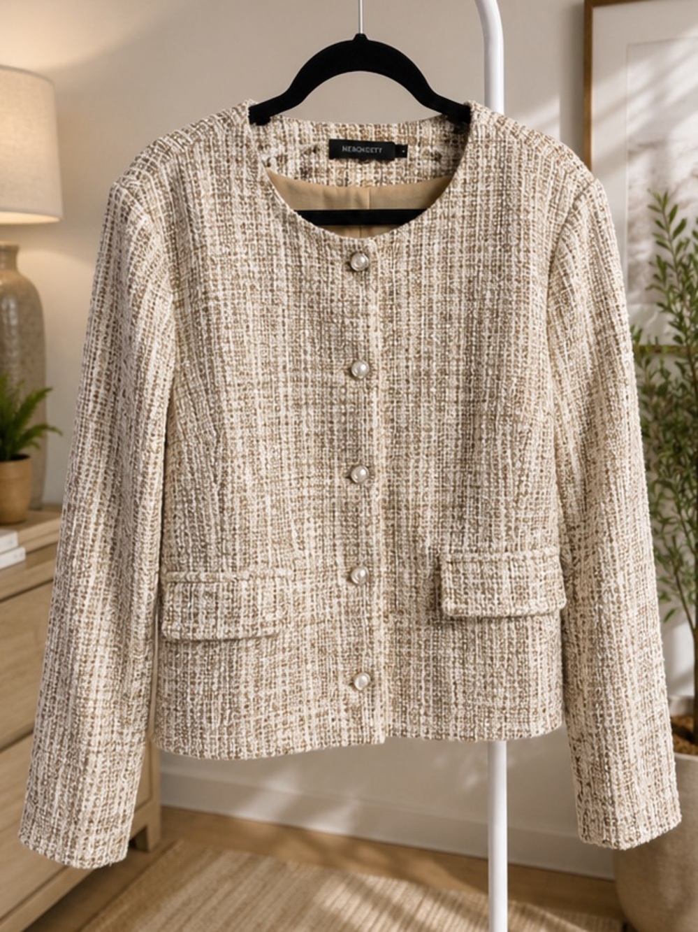 Tan Tweed Button-Front Blazer/Jacket